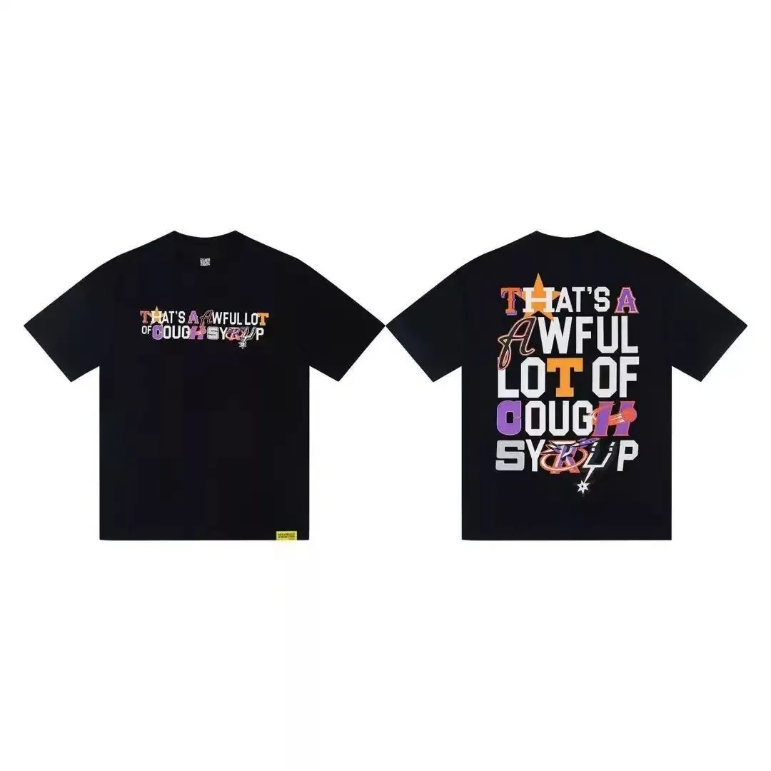 #White/Black ｜ THAT'S A AWFUL LOT OF COUGH SYRUP In Stock Real shot American simple trendy brand loose casual T-shirt Fabric (fabric): 32 counts Weight combed double yarn pure cotton Sizes (size): S-M L X L Color (colour): Black/White 👉